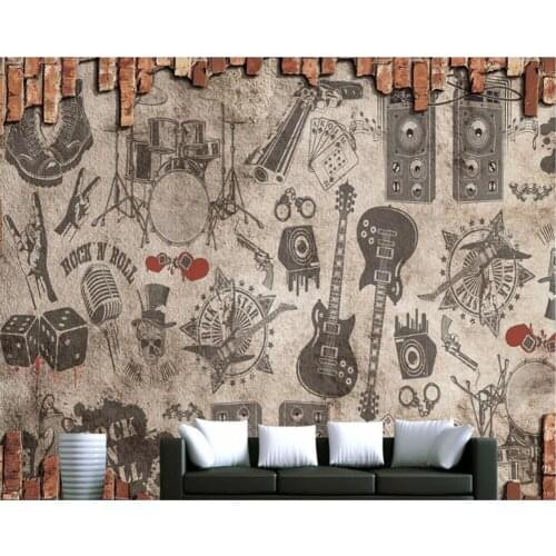 Beibehang Custom wallpaper mural personality American musical instrument rock band mural wallpaper 3d wall background wallpaper
