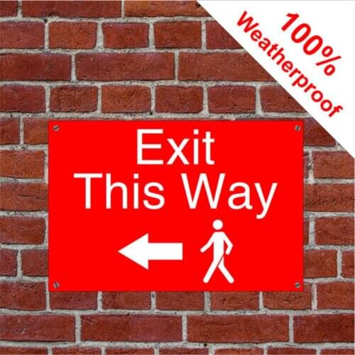 Pedestrian exit this way with left arrow or right arrow signs with PVC plaques and vinyl stikcers durable and weatherproof