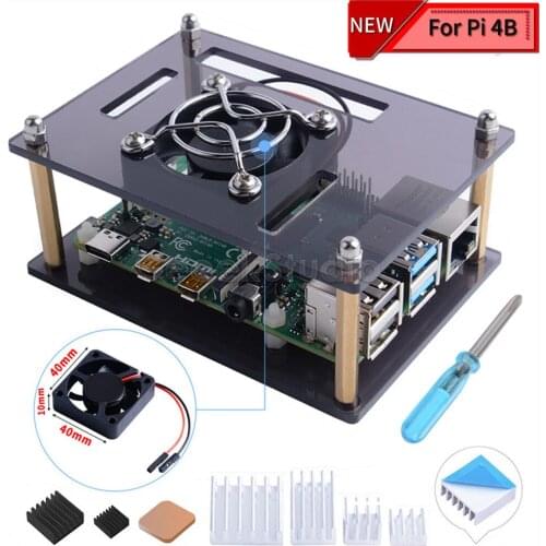 Acrylic Dark Brown Clear Case Enclosure Cover for Raspberry Pi 4 Model B, with Cooling Fan for Raspberry Pi 4B / 3B+ / 3B