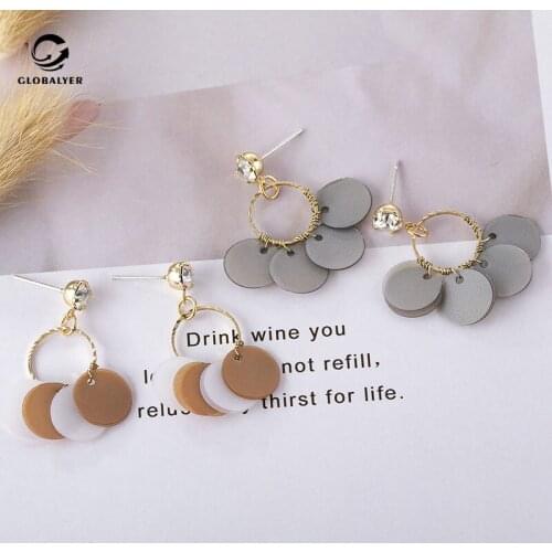 Tibetan Silver needle Korea Dongdaemun new geometric circle earring Trendy simple contrast color Small earrings 159