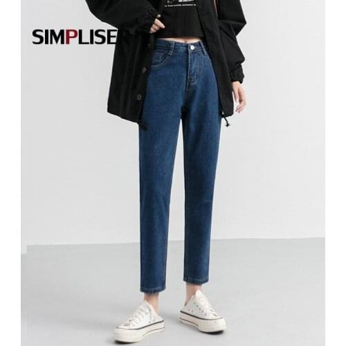 Blue Beige Women Denim Jeans Pants Plus Size Female Vintage Jeans Straight Pants 2020 Autumn New Femm Mom Jeans Ankle Length
