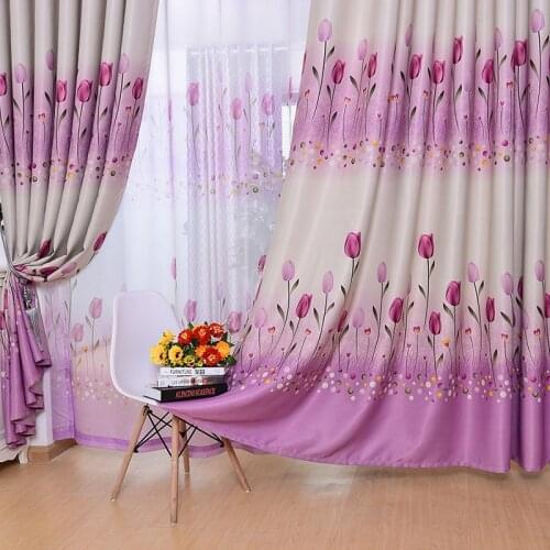 Pastoral Sweet Tulip Shade Curtains for Bedroom Semi- Blackout Window Treatments Curtain Tulle for Living Room Custom Drapes 1PC