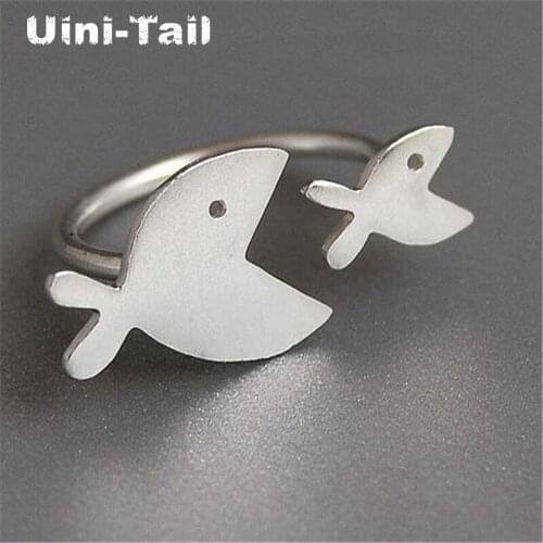Uini-Tail hot new 925 sterling silver fashion simple creative big fish eat small fish open ring cute small fish jewelry GN702