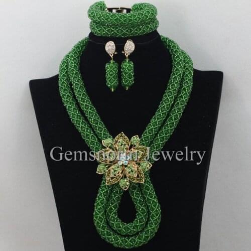 Nigerian Green Fashion Jewelry Set Necklace Earrings Indian Bridal Jewelry Set Women Jewelry Set Free Shipping WA039
