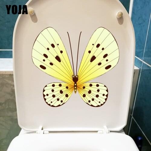 YOJA 21X19.3CM Creative Yellow Butterfly Bathroom Decor Wall Sticker Cartoon Toilet Decals T1-2108