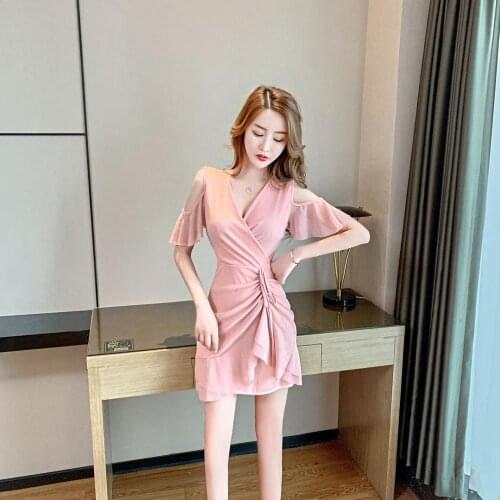 ZB4371 2020 summer new Youth pop women sexy fashion trend temperament nice V-neck slim dress cheap wholesale