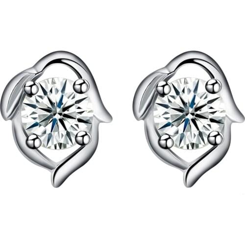 ZEMIOR Geometric Creativity Women 925 Sterling Silver Stud Earrings Clear Cubic Zirconia Girl Small Earring Wedding Fine Jewelry