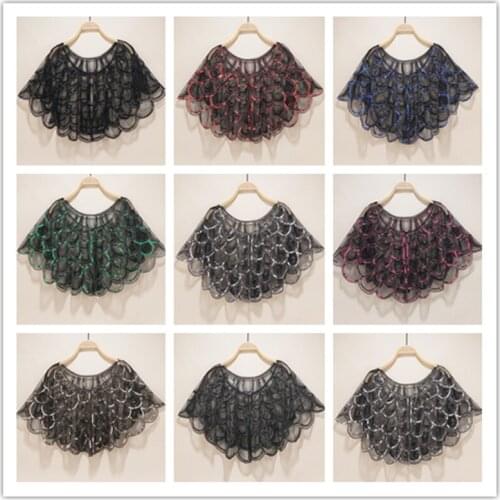 Free Size Sequined Summer New Arrival Beaded Women Cape Beige Blue Gold Black Bolero Cloak Shawl Coat Jacket Elegant Cape