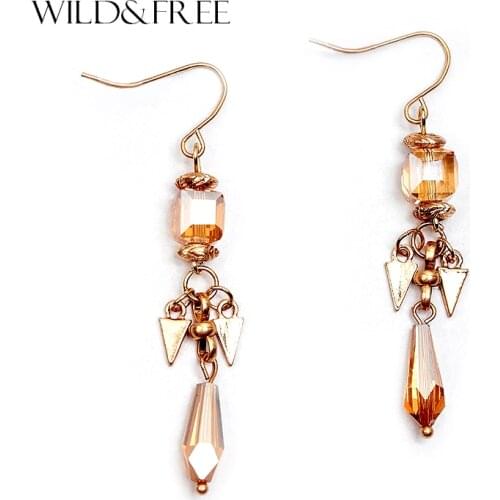 Women Fashion Glass Water Drop Dangle Earrings Jewelry Vintage Gold Triangle Pendant Hook Drop Earrings Jewelry