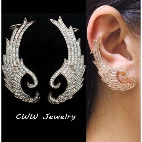 CWWZircons High Quality Rose Gold Color Fashion Micro Pave Luxury Big Cubic Zirconia Ear Cuff Clip On Earrings For Women CZ300