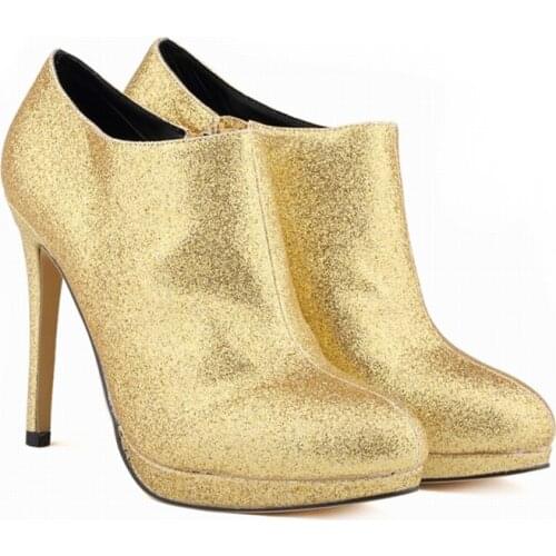 Women Boots Faux Gitter Platform High Heels Ladies Autumn Winter Casual Ankle