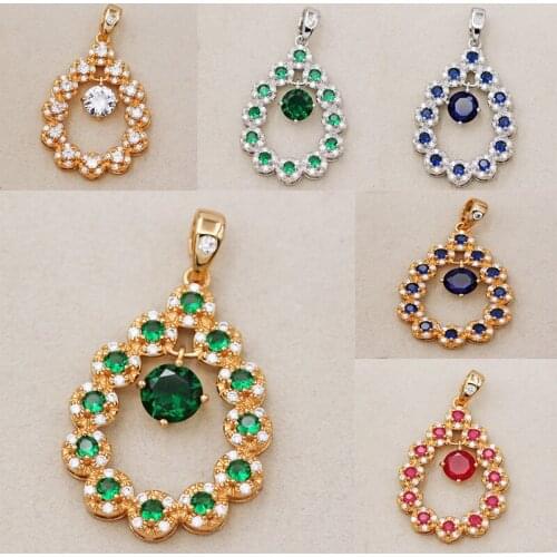 New Bohemian Oval Pendant for Women white Plated Zirconia Red Green Necklace Pendant Fashion Wedding Jewelry Accessories