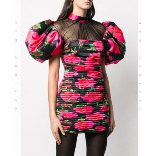 Cocktail Dresses Tulle Puff Sleeves Dresses Flower Print Evening Party Dresses Wedding Evening Dresses Formal Dresses Prom Dress