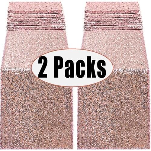 2Packs 12X108Inch Rose Gold Sequin Table Runner for Party Table Cloth Weddings Decoration Table Runners