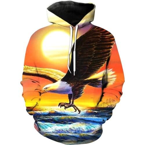 2021 American flag 3D hoodie mens hoodie 3D printed eagle autumn and winter loose hoodie top