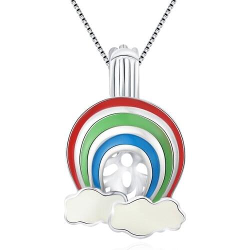 CLUCI 3pcs 925 Sterling Silver Rainbow Oval Pearl Locket Women Silver 925 Charms Pendant Gift Fine Jewelry SC223SB