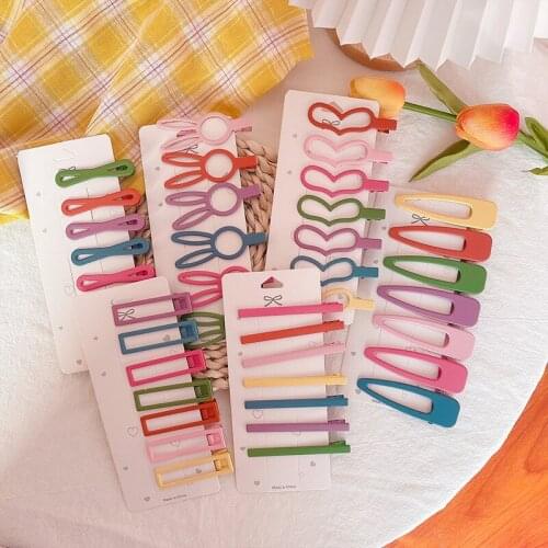 7Pcs/Set Simple Geometric Metal Hair Clips For Women Girls Candy Color Hairpin Rabbit Bowknot Duckbill Clip Hair Accessories