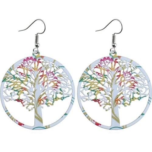 8Seasons Fashion Drop Earrings Stainless Steel Earrings White Green Round Tree Color Charms 6cm(2 3/8") x 4cm(1 5/8"), 1 Pair