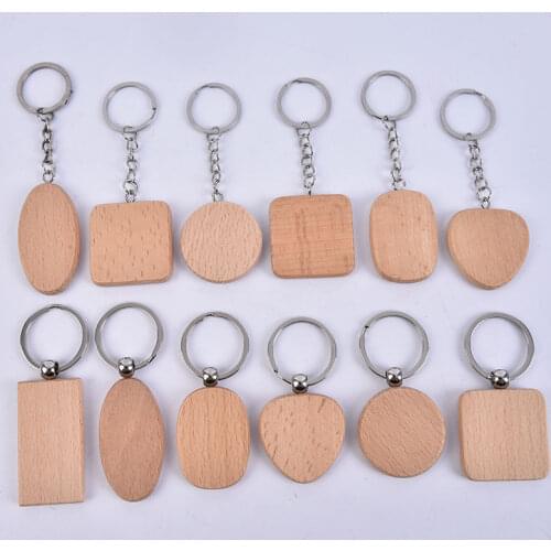 1Pcs Blank Round Rectangle Wooden Key Chain DIY Promotion Pendant Wood Keychain Keyring Tags Promotional Gifts