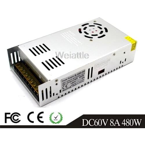60V 8A 480W LED Light Belt Driver Switching Power Supply 110/220VAC-DC60V Constant Voltage Transformer Monitoring CCTV CNC Motor