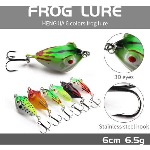 HENGJIA 1PC Frog 40MM-6G-8# Hook Top-Water 6 Colors 3D Eyes Artificial Silicone Rubber Soft Bait Fishing Lure