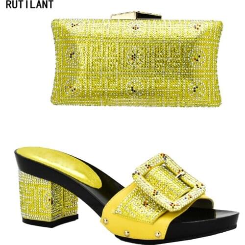 Yellow Color Italian Matching Shoe and Bag Set for Wedding Nigerian Wedding Shoe and Bag Set Shoe and Bag Set for Party In Women