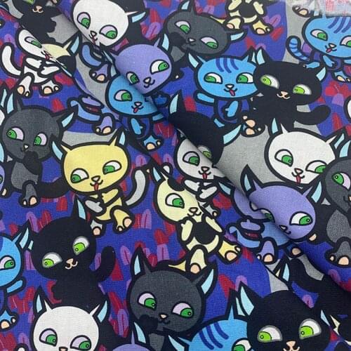 Beautiful 100% Cotton Fabric Colour Bottom Cartoon Cats Pattern Digital Print Sewing Material DIY Home Patchwork Dress Clothing