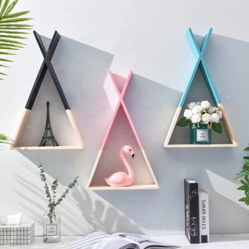 Creative Wooden Triangle Storage Shelf Living Room Bedroom Wall Decoration Shelf Display Stand Wall Storage Frame For Home