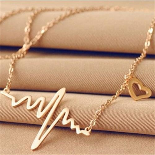 Fashion Electrocardiogram Chain Necklaces For Women Heartbeat Pendant Necklaces Jewelry For Women Lover Gift