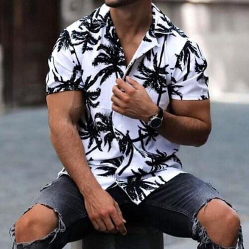 2021 Large Size Mens Shirts with Coconut Print Yellow Hawaiian Shirts short sleeve Beachwear Fashionable Pink hawaiian shirt
