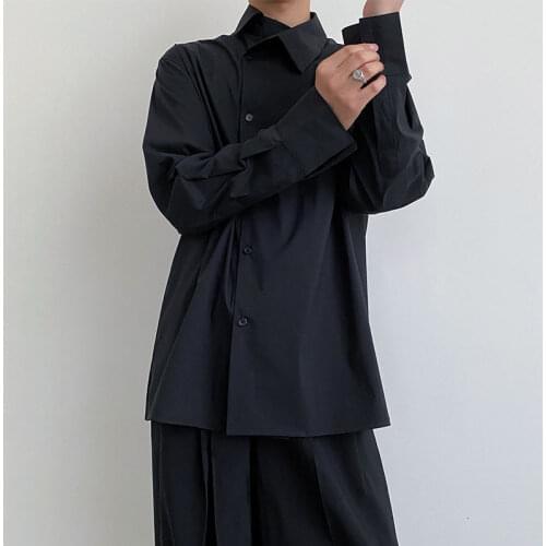 2020 Mens Crooked Collar Exquisite Fashion Stripe Solid Color Long Sleeve Loose Shirt Camisa Masculina French Cuff Shirts