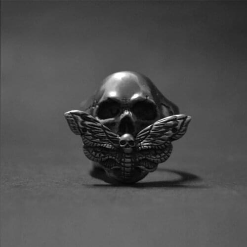 EYHIMD Vintage Mens Fashion Crossbones Butterfly Skull Ring 316L Stainless Steel Ring Fine Detail Punk Rock Biker Jewelry Gifts