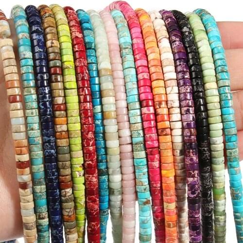 Natural Stone Round Sea Sediment Imperial Jaspers Turquoises 2x4mm Rondelle Spacer Beads for Jewelry Making Diy Bracelet 15 Inch