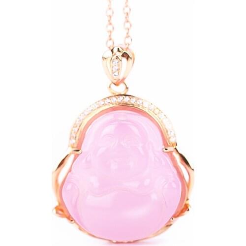 Natural Laughing Buddha Pendant Agate Necklace Amulet Gift Attract Good Luck