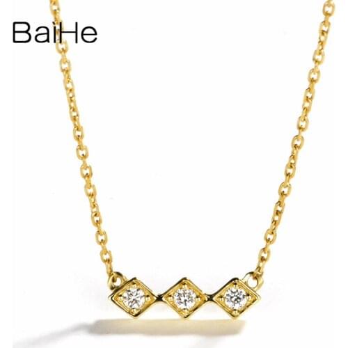 BAIHE Solid 18K Yellow Gold 0.06CT H/SI Natural Diamonds Wedding Women Trendy Fine Jewelry Gift Beautiful diamond Necklaces