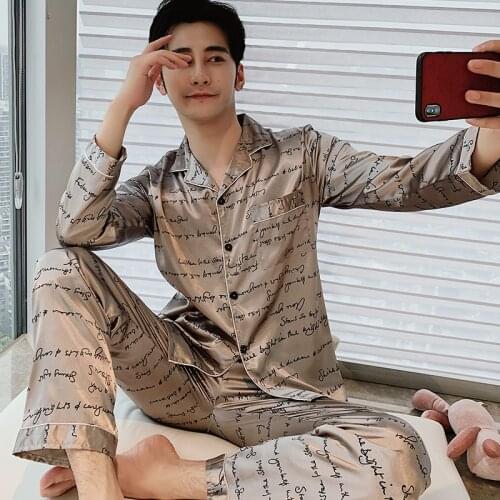 Spring Autumn Men Satin Silk Pajamas Sets Of Long Sleeve Trousers Male Pyjamas New Sleepwear Leisure Home Clothing Pijama Hombre