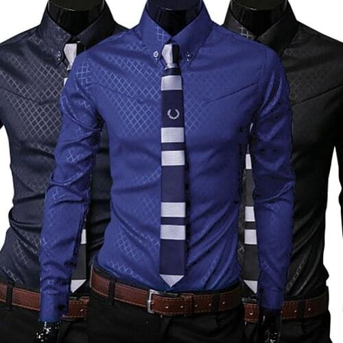 Mens Shirt Business Casual Fashion Men Argyle Luxury Business Style Long Sleeve Casual Dress Shirt Autumn Slim Shirt Men
