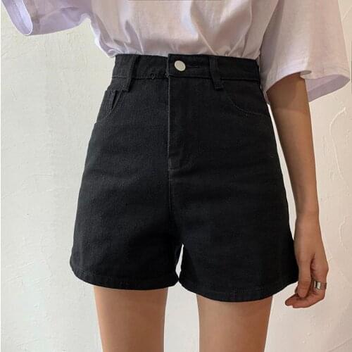 Shorts Women Womens High Waist Jeans 2021 Summer Loose Straight Black Shorts Casual Ropa Mujer