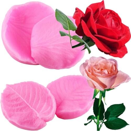 Rose Flower Petal Leaf Embossed Silicone Molds Fondant Cake Decorating Tools Cupcake Topper Candy Polymer Clay Chocolate Moulds