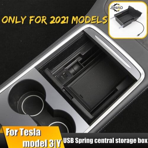 Hidden the New USB spring central control storage box For 2021 Tesla model 3 model Y Mobile phone storage box storage box