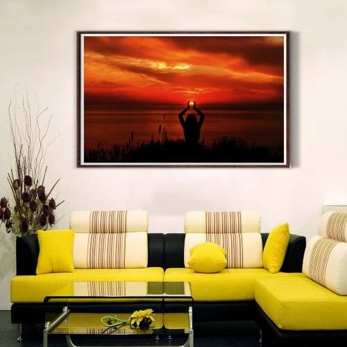Twilight Scenery Girl Pond Poster Canvas Print Painting Wall Art Living Room Home Decoration