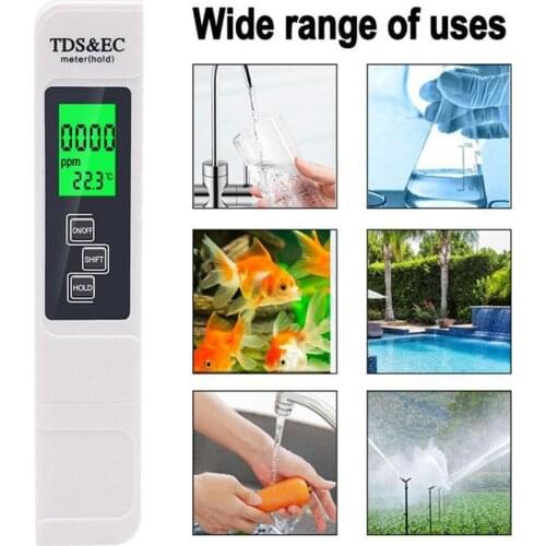 TDS Meter Digital Water Tester Digital 0.0-14.0 PH TDS&EC Meter Tester 0-9990ppm Water Aquarium PPM LCD Purity Filter E5J3