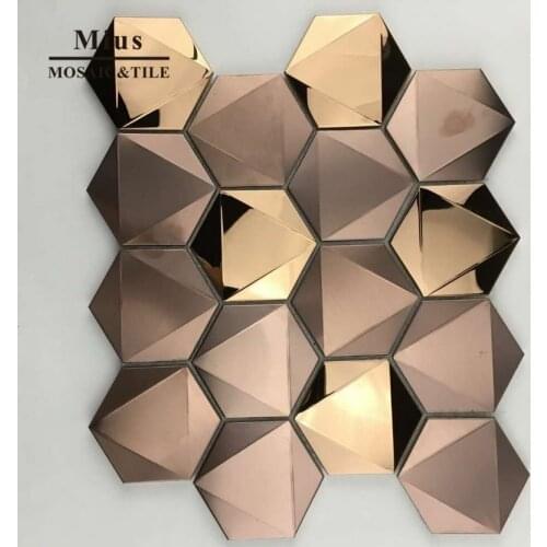 Simplify Rose gold hexagonal stainless steel mosaic tile for home decoration