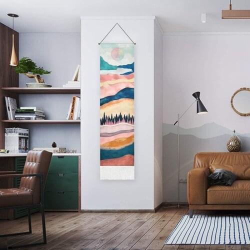 Narrow Tapestry Wall Hanging Long Landscape Painting Nature Landscape Tapestry for Home Bedroom Vertical Tapestry