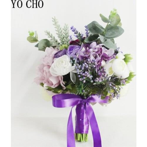 YO CHO Artificial Flower Bouquet Silk Rose Peony Hydrangea Bride Wedding Bouquet Flower Girl Home Party Wedding Table Decoration