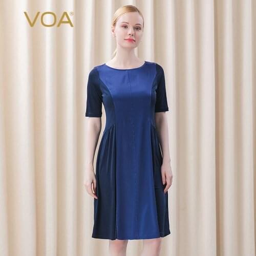 VOA Satin 19m/m Stretch Silk O-Neck Half-Sleeve Shirt Filler Double-Sided Knitted Panel Slim Dress 2021 A92 Dresses for Women