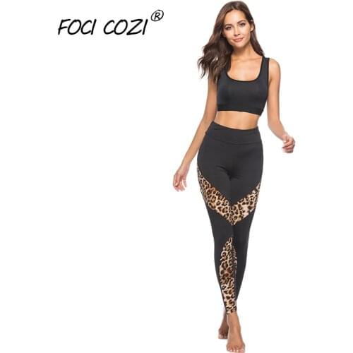 NEW STORE OPENING Women Clothes 2019 Summer Gym Leggings Bodysuit Leopard Print Black Sexy Stitching Streetwear Femme Imprimer