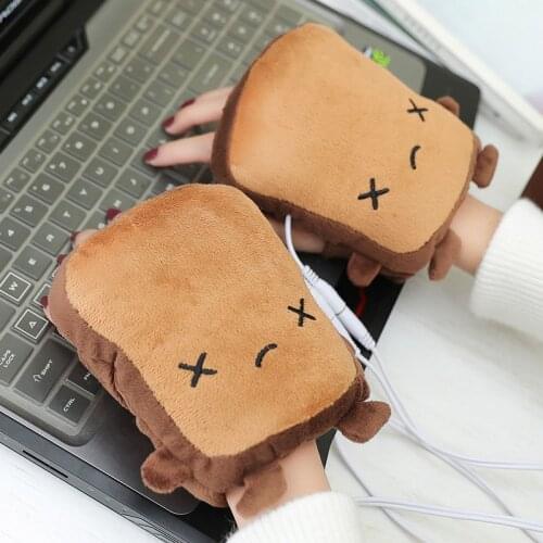 1 Pair USB Hand Warmer Heated Gloves Toast Hand Warmers Winter Fingerless Gloves Xmas Gift New Arrival