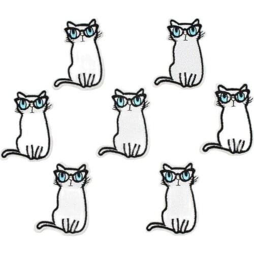 10pcs Cartoon Clothes Badge Patches Embroidered Iron On Glasses Cat Stickers for Jeans Socks DIY Fashional Apparel Decoration