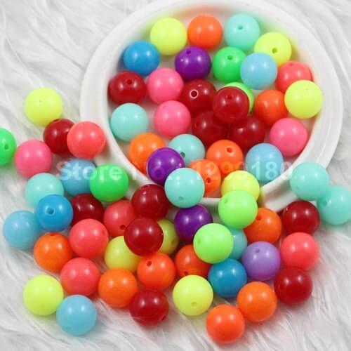 100pcs/lot Mixed Fluorescent Neon Beads Acrylic Solid Beads AAA Round Beads for kids Necklace Bracelet DIY Jeweley 12mm (K01746)